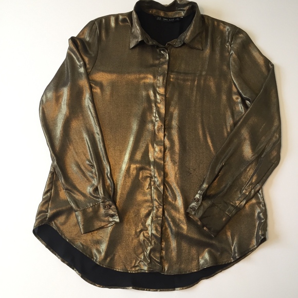 Zara Tops - Zara Metallic Long Sleeve Top Size M G4